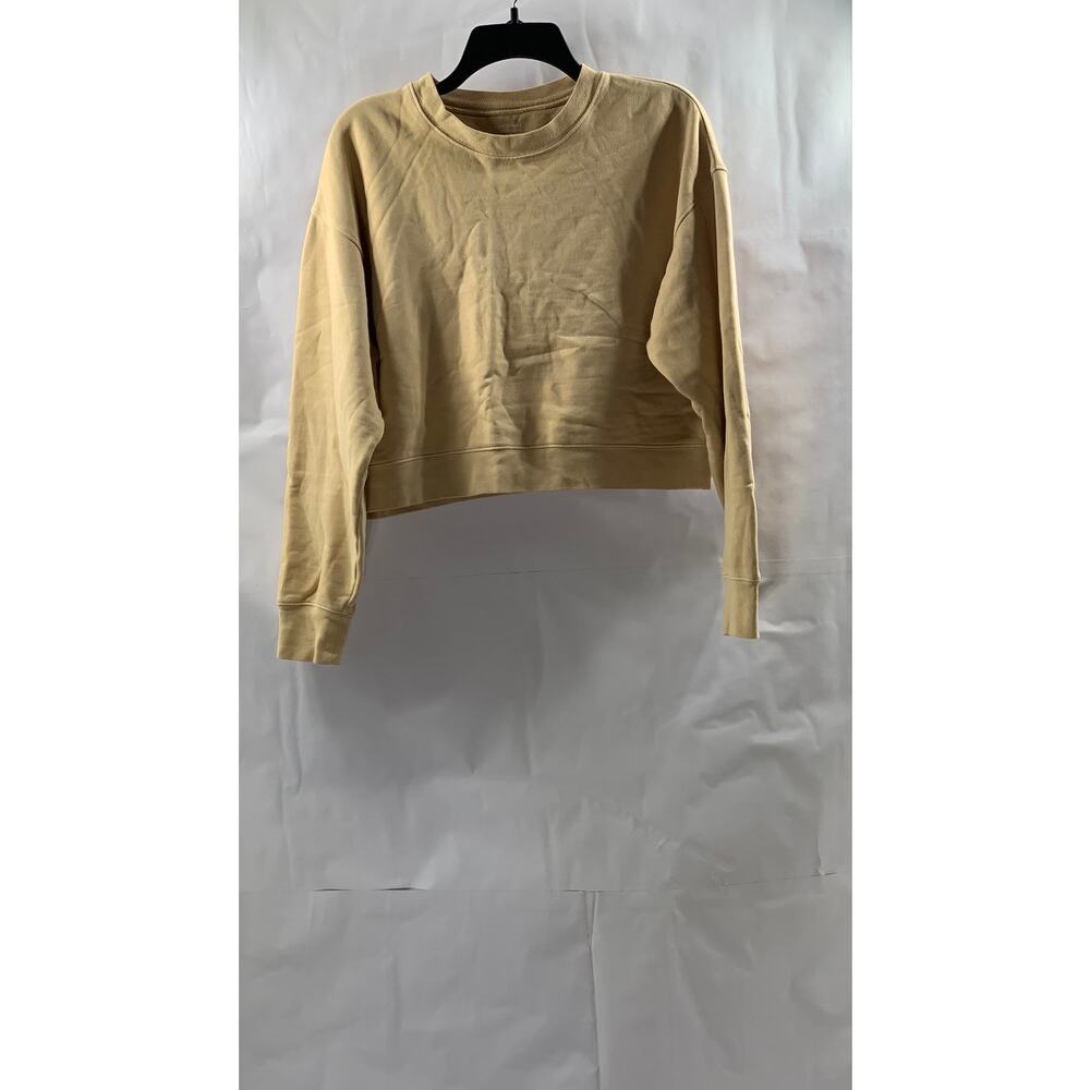 GIRLFRIEND COLLECTIVE Women's Sand Tan Crewneck Casual Cropped Sweatshirt SZ S